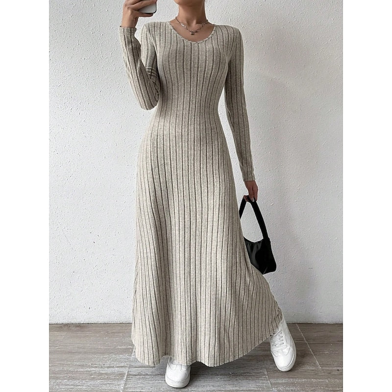 Willa | Geribbelde Maxi-jurk met Lange Mouwen