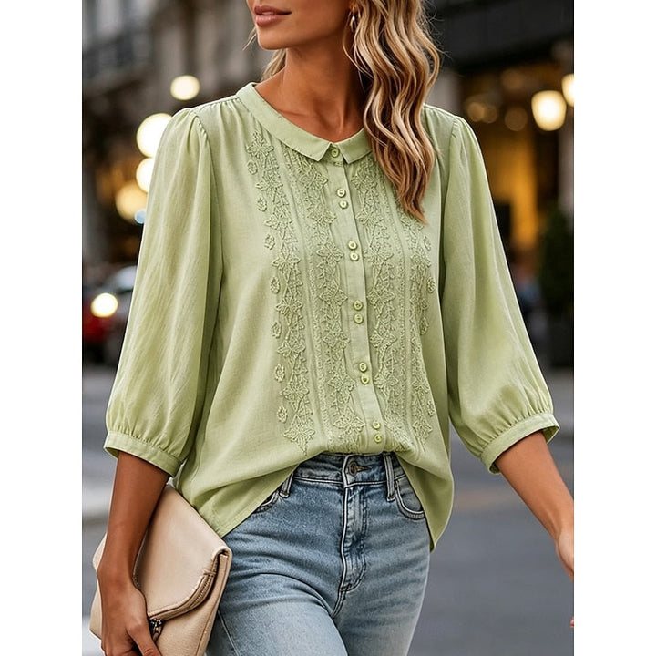 Paige | Geborduurde Peter Pan Kraag Blouse
