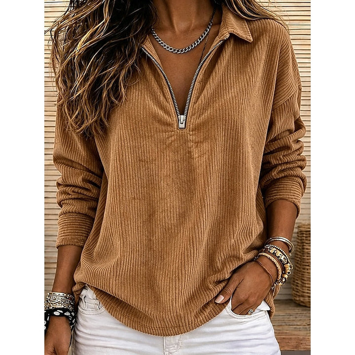 Genevra | Geribbelde Kwart-Zip Pullover Top