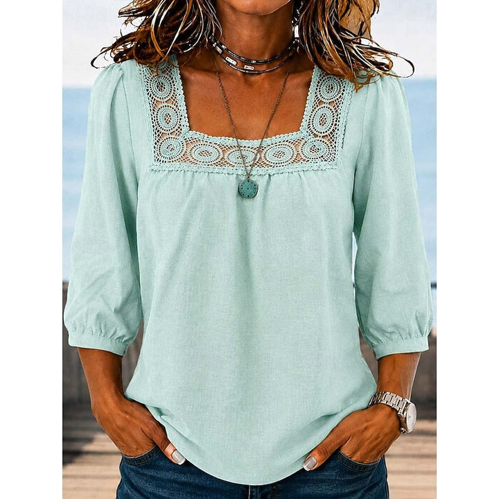 Fern | Blouse met Kantafwerking en Vierkante Hals