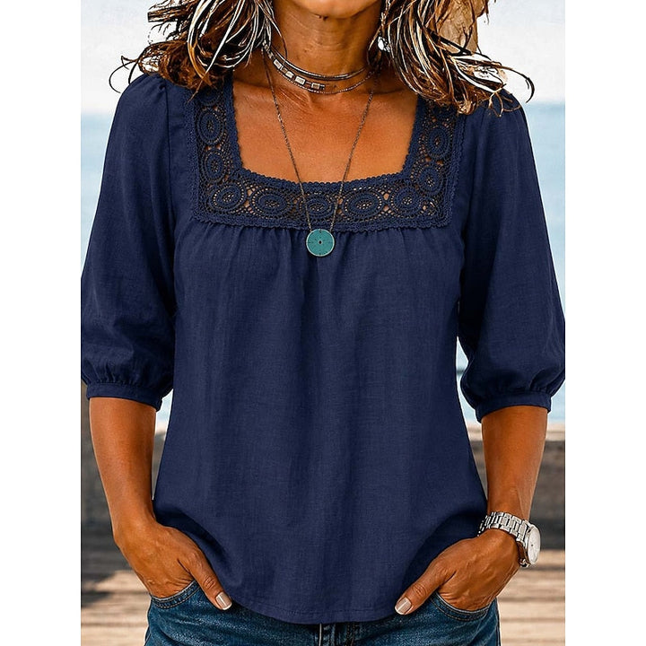 Fern | Blouse met Kantafwerking en Vierkante Hals