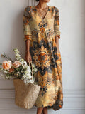Tiffany | Stijlvolle Vintage Bloemen V-Hals Jurk