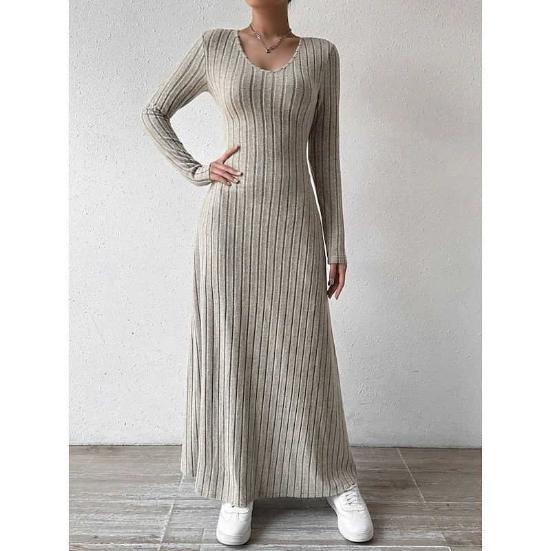 Willa | Geribbelde Maxi-jurk met Lange Mouwen