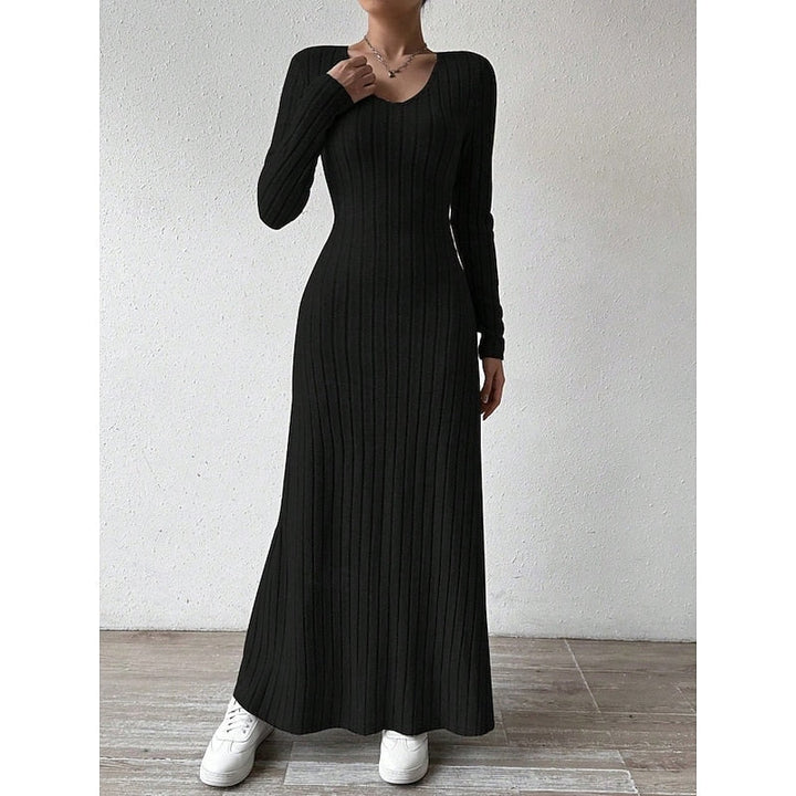 Willa | Geribbelde Maxi-jurk met Lange Mouwen