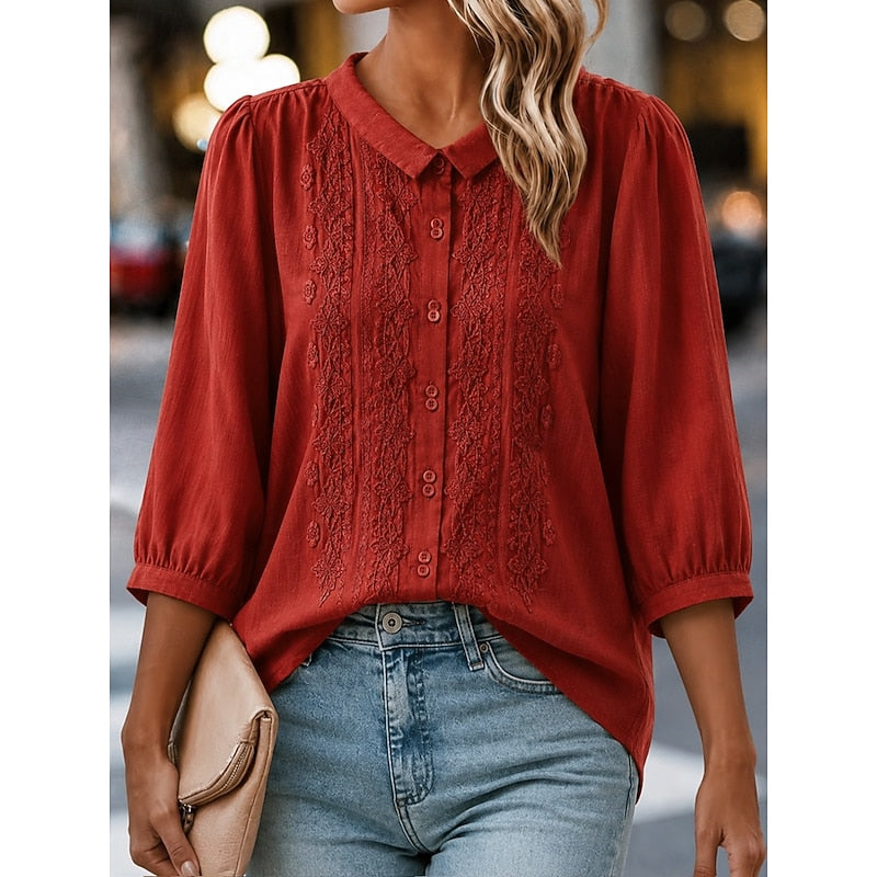 Paige | Geborduurde Peter Pan Kraag Blouse