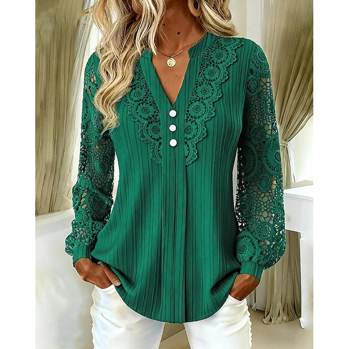 Rosetta | Blouse met Kanten Rand en Lange Mouwen