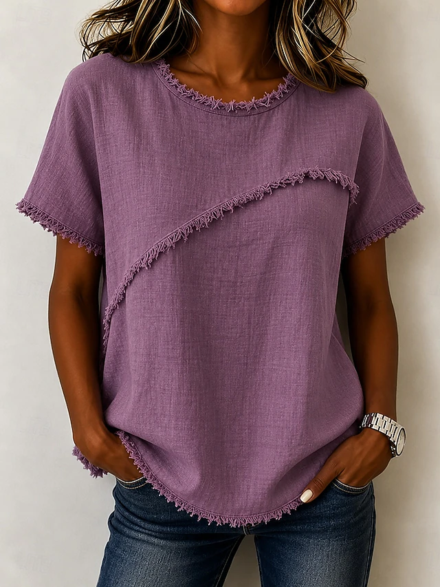 Wendy | Frayed-Trim Ronde Hals Top