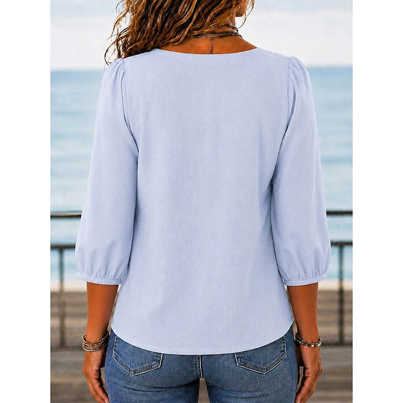Fern | Blouse met Kantafwerking en Vierkante Hals