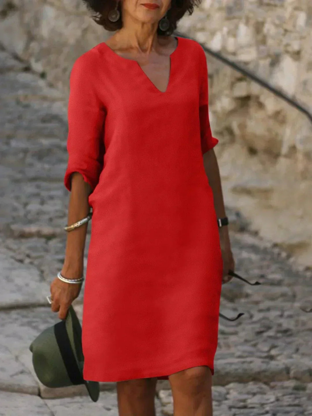 Harper | Elegante V-hals Draped Midi Jurk
