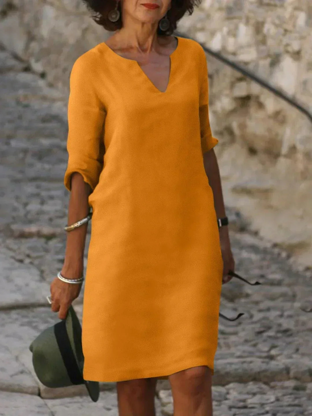 Harper | Elegante V-hals Draped Midi Jurk