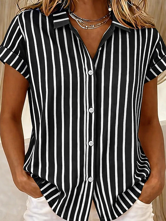 Sylvia | Gestreepte Korte Mouwen Blouse