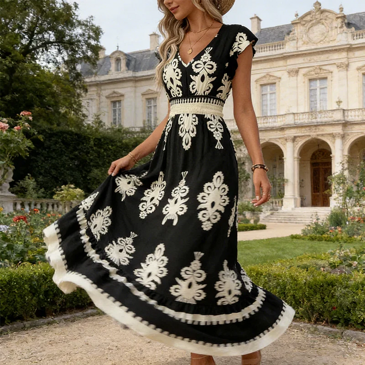 Rosalie | Barokprint V-Hals Maxi Jurk
