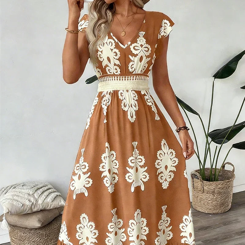 Rosalie | Barokprint V-Hals Maxi Jurk