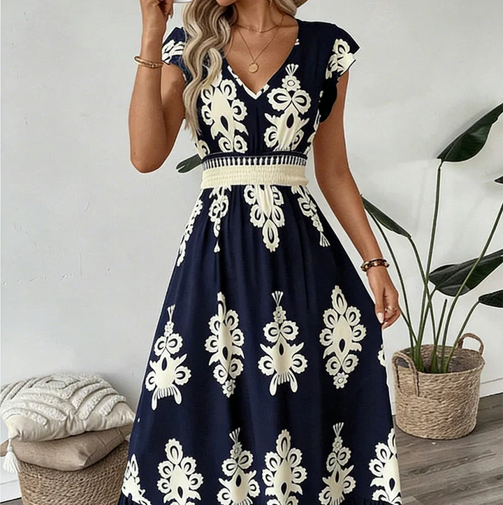 Rosalie | Barokprint V-Hals Maxi Jurk