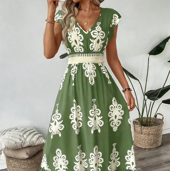 Rosalie | Barokprint V-Hals Maxi Jurk