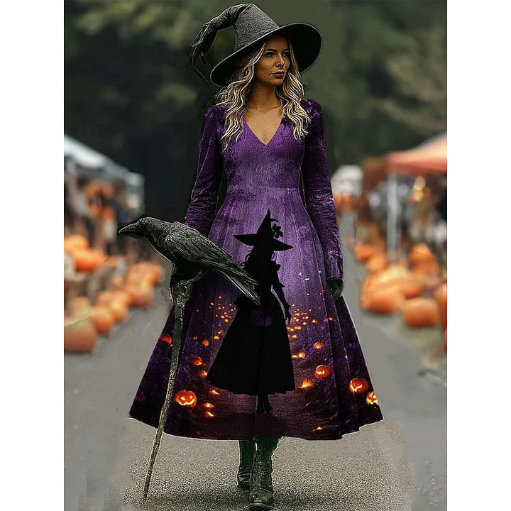 Maren | Halloween Heks Print A-Lijn Maxi Jurk