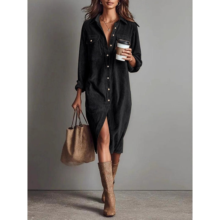 Cassandra | Ontspannen Knopen-Voorkant Shirt Jurk