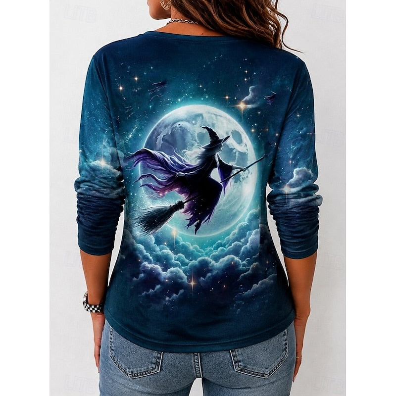 Herfst | Halloween Heks Grafisch Langsleeve T-shirt