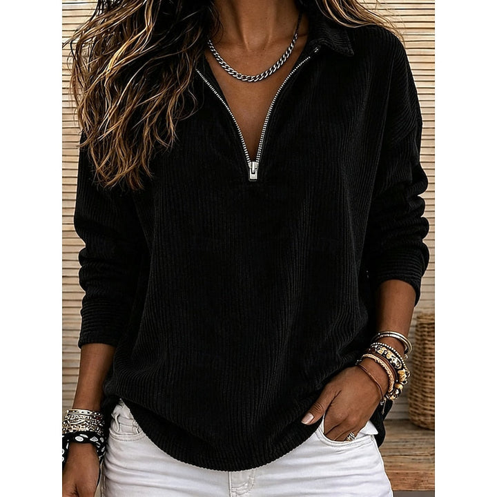 Genevra | Geribbelde Kwart-Zip Pullover Top