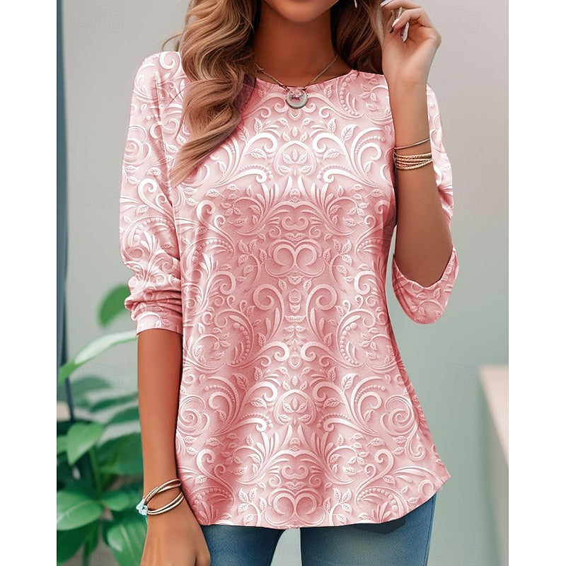 Noelle | Elegante Bloemen Lange Mouw Tuniek Top