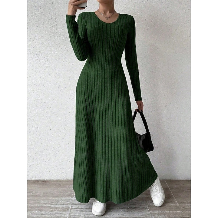 Willa | Geribbelde Maxi-jurk met Lange Mouwen