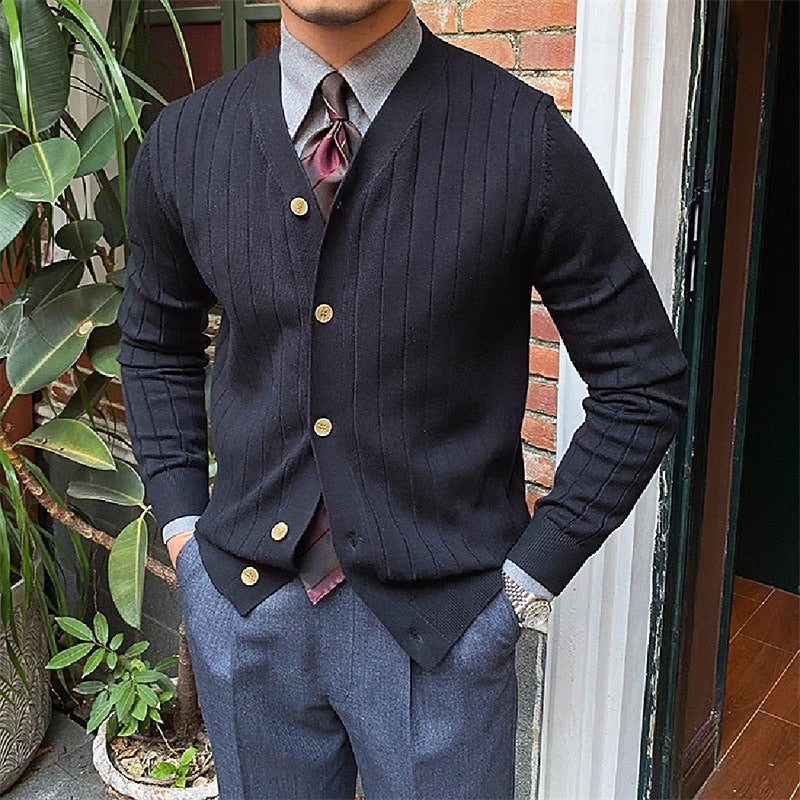 Vincent | Geribbelde V-hals Knopen Cardigan