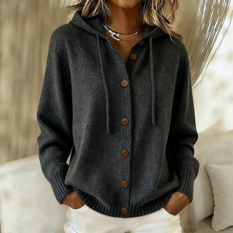 Freya | Gewatteerde Knopen Cardigan met Kap
