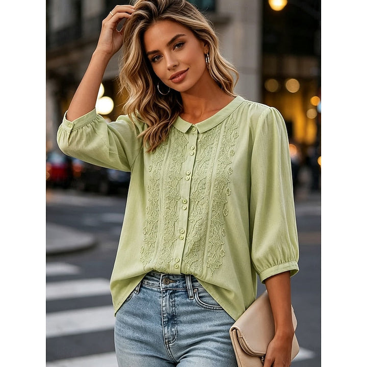 Paige | Geborduurde Peter Pan Kraag Blouse