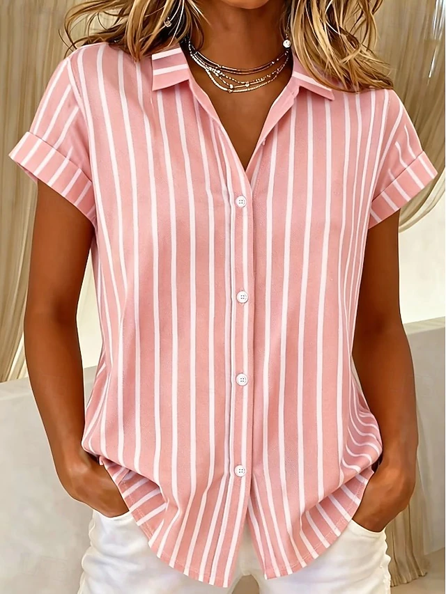 Sylvia | Gestreepte Korte Mouwen Blouse