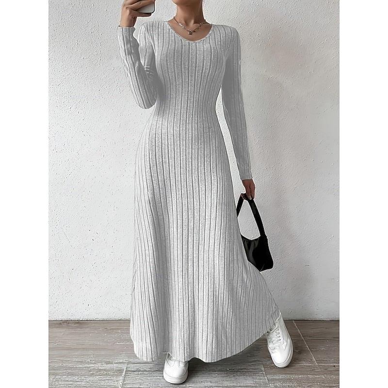 Willa | Geribbelde Maxi-jurk met Lange Mouwen