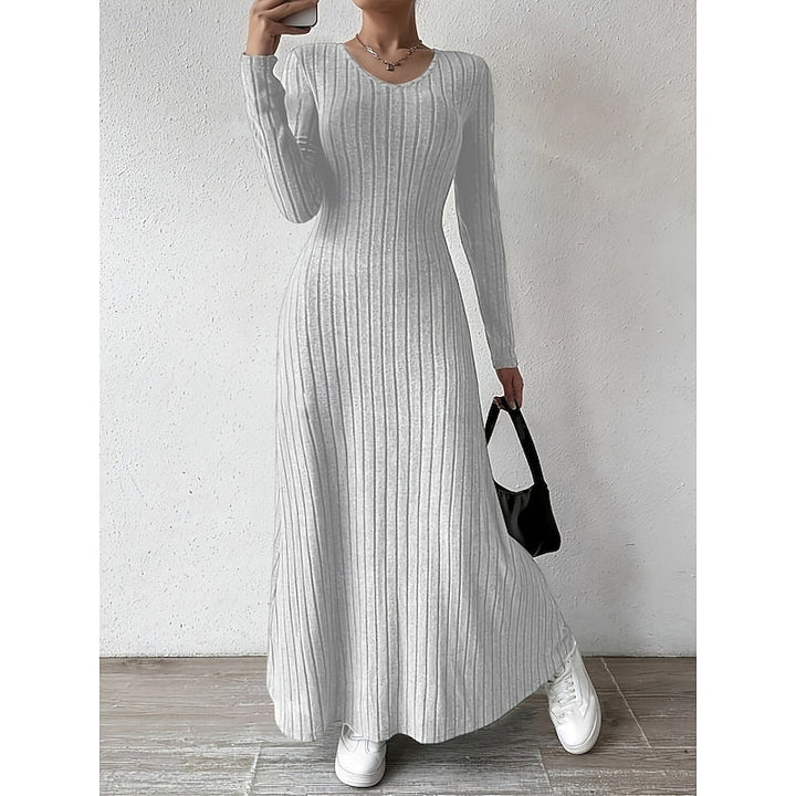 Willa | Geribbelde Maxi-jurk met Lange Mouwen