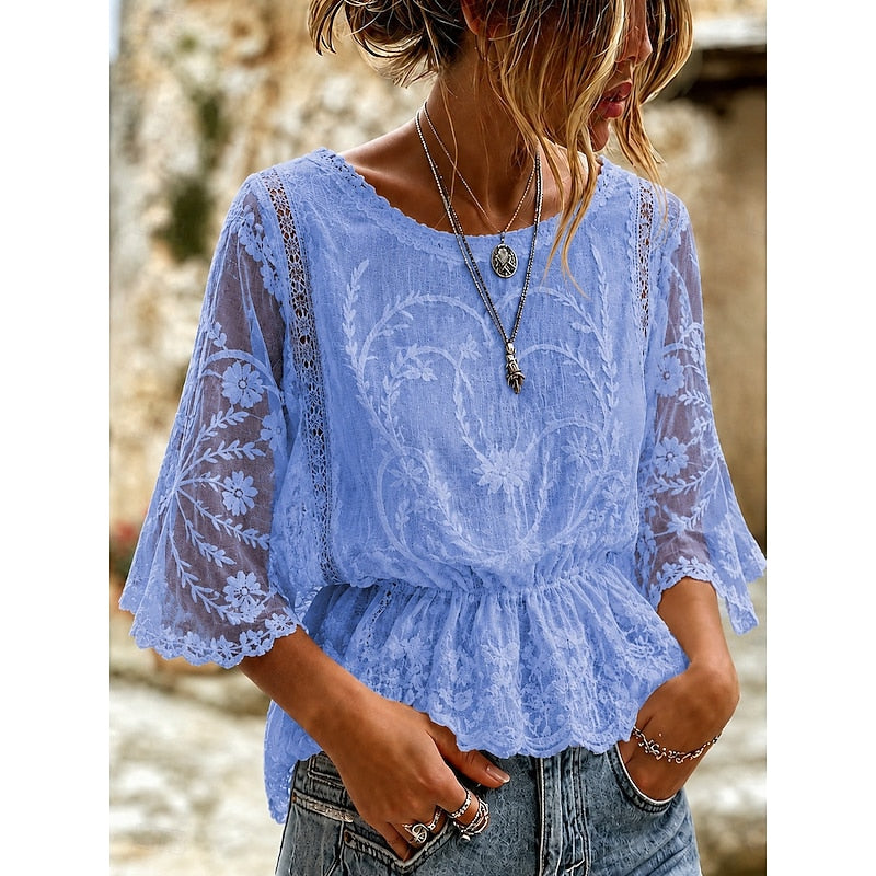 Sabrina | Geborduurde Peplum Blouse