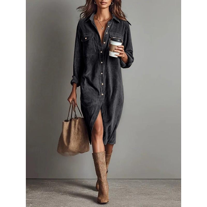 Cassandra | Ontspannen Knopen-Voorkant Shirt Jurk