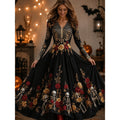 Seraphina | Halloween Skelet Print Maxi Jurk