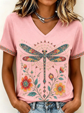 Yvette | Kunstzinnige Libelle V-Hals T-Shirt