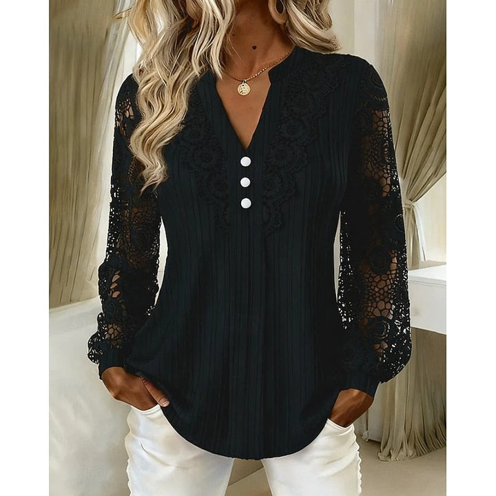 Rosetta | Blouse met Kanten Rand en Lange Mouwen