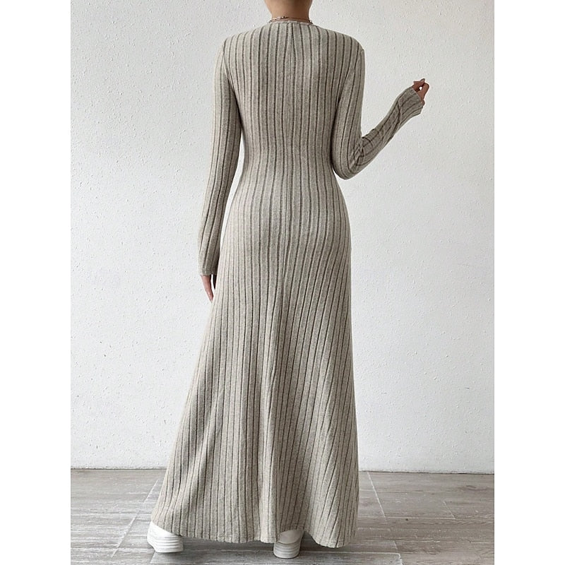Willa | Geribbelde Maxi-jurk met Lange Mouwen