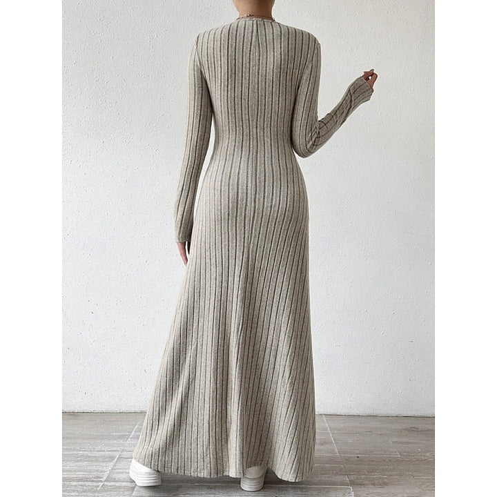 Willa | Geribbelde Maxi-jurk met Lange Mouwen