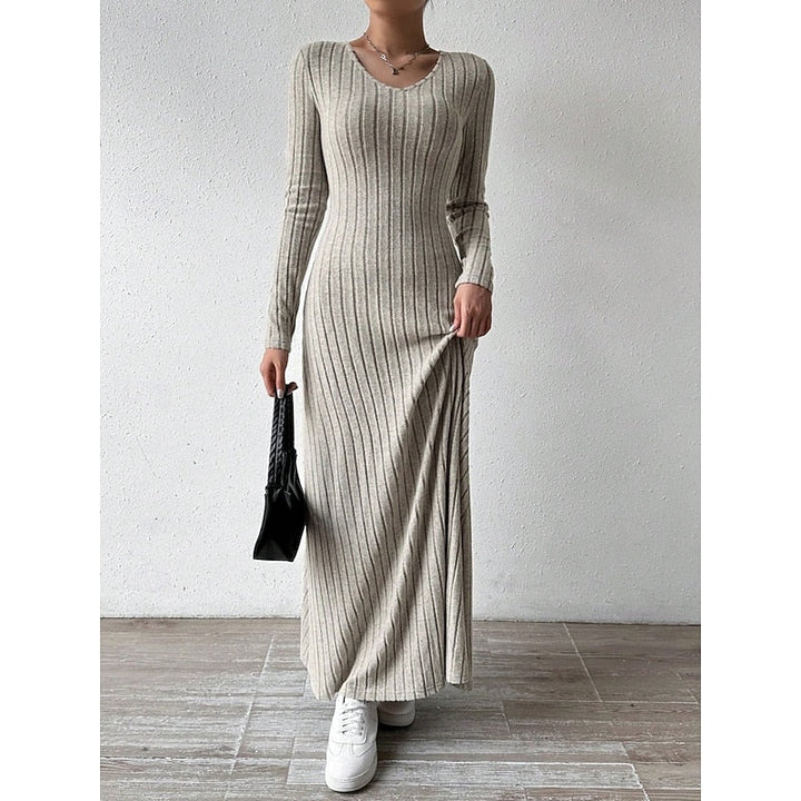 Willa | Geribbelde Maxi-jurk met Lange Mouwen