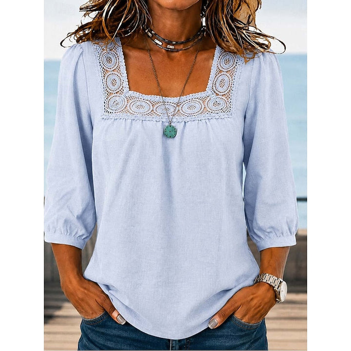 Fern | Blouse met Kantafwerking en Vierkante Hals